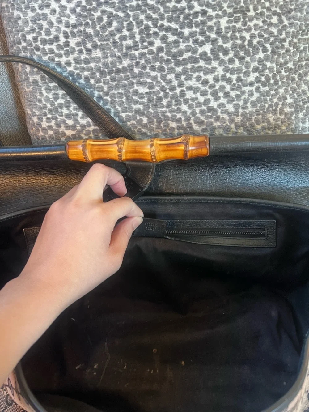 Gucci Vintage Bamboo Bullet Black GG Leather Canvas Bag - Picture 7 of 8